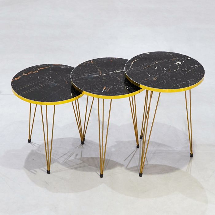 Starry Night ROUND TROIKA TRIO NESTING TABLE SET OF 3PCS — rental event furniture Lahore
