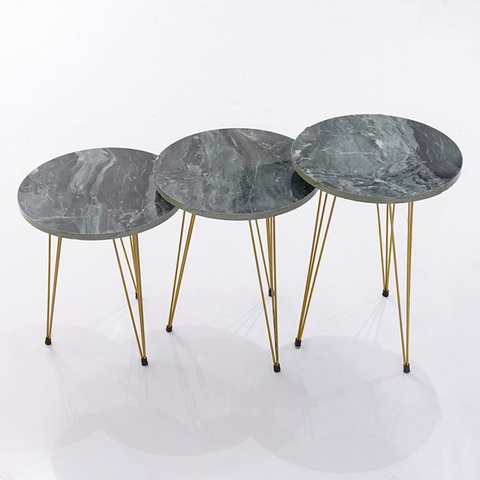 Midnight Green Round TROIKA TRIO NESTING TABLE SET OF 3PCS — rental event furniture Lahore