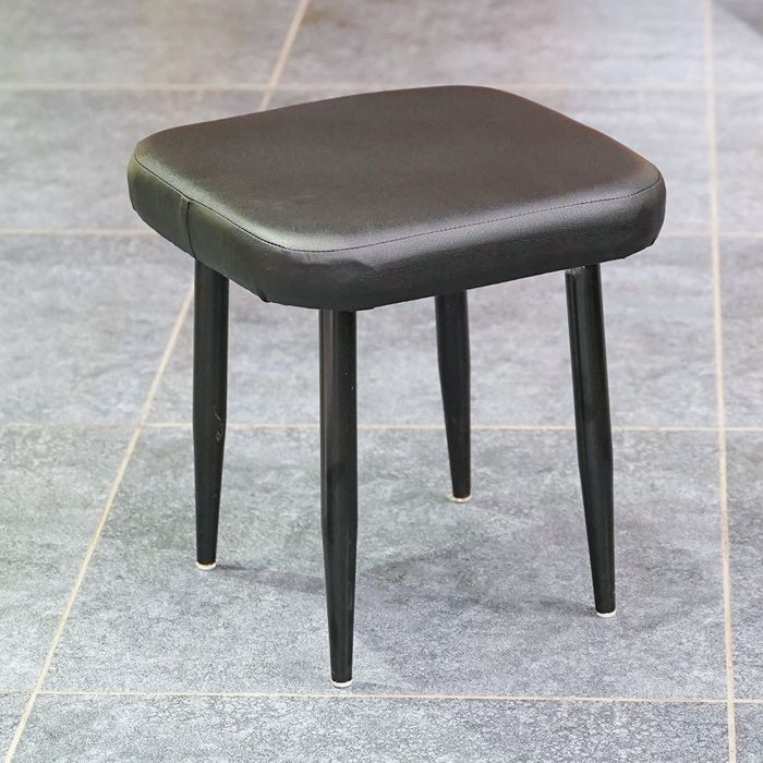 LUNAR STOOL-BLACK LEATHER SEAT-MATT BLACK LEGS — rental event furniture Lahore
