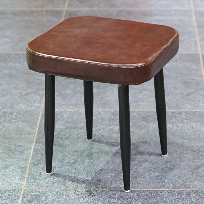 Lunar Stool-Brown Leather Seat-Matt Black Legs — rental event furniture Lahore